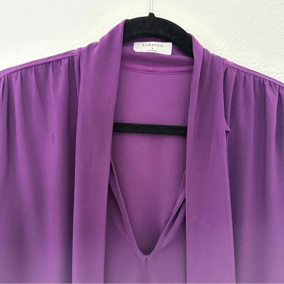 Aritzia Babaton Royal Purple Office Tie Neck Blouse Small - Picture 3 of 6